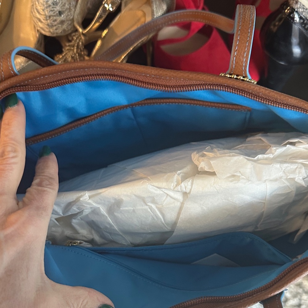 Coach Blue and Tan Tote Bag - Picture 4 of 11
